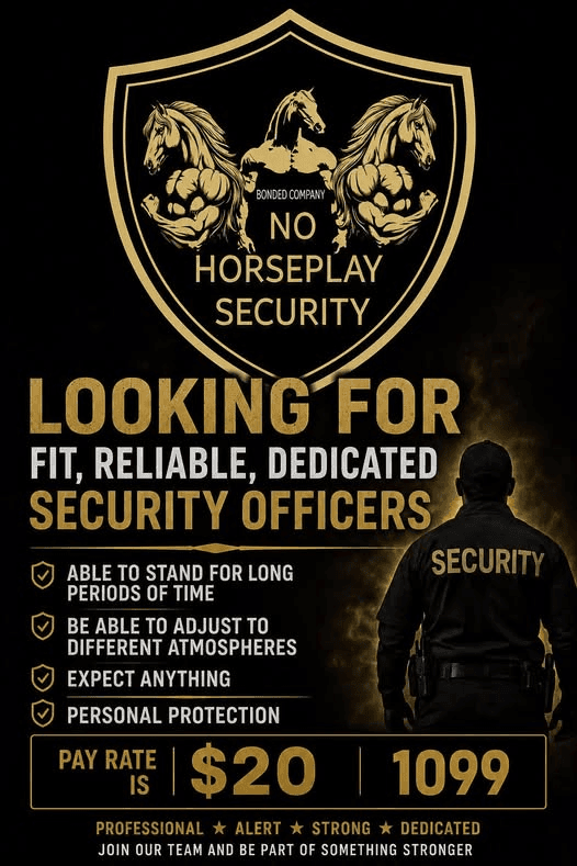 No Horseplay Security officer recruitment poster